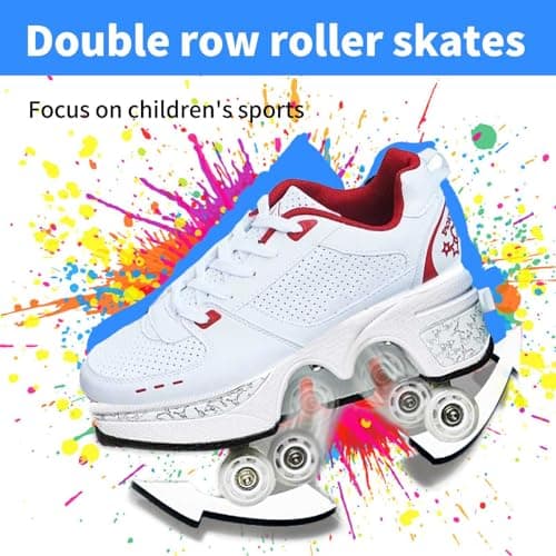 UonrvaoN Roller Skate Shoes for Girls Boys Kick Roller Shoes 2-in-1 Double-Row Deform Wheel Roller Skates Roller Skating Shoes for Kids Ages 6-12 view 2