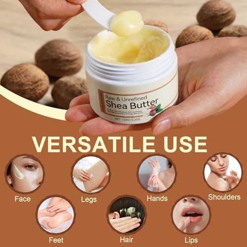 QJCWXIAOX 2Pack Raw & Unrefined Shea Butter for Body, Face & Hair, Pure Shea Butter with vitamins A, E & F, Long-Lasting Hydration for Dry Skin, Hair Care, DIY Lip Balm, Natural Moisturizer view 4