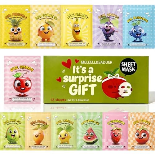 Meleell Collagen Face Masks Skincare Bulk,Hydrating Spa Face Mask Beauty for Sensitive Skin,Sheet Mask for Women Skin Care, Facial Mask Sets for Teen Girls (12 Masks Fruits) view 1