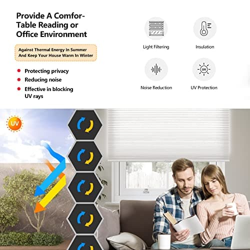 LazBlinds Cordless Cellular Shades, Light Filtering Honeycomb Shades for Home, Thermal Insulation Noise Reduction Blinds for Windows, 24'' W x 64'' H, Grey view 4