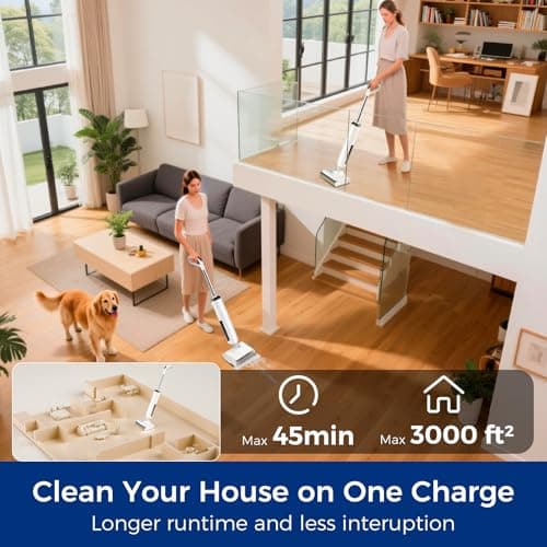 Wet Dry Vacuum Mop, 180°Lay-Flat Cordless Vacuum Mop All in One, Floor Cleaner Machine, 45 Minutes Long Runtime Electric Mop, 158℉ Self-Cleaning, Edge Cleaning, Self-Propelled Vacuum Mop Combo view 5