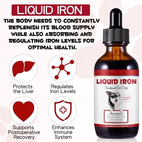 Liquid Iron Drops for Dogs,Iron Supplements for Dogs with Folate & Vitamin B12, Promotes Blood Health, Improve Anemia, Low Enery Levels and Lethargy, Caramel Flavor -60ml view 2
