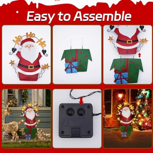 Solar Christmas Yard Signs, 28 Inch Lighted Metal Santa Garden Stake | Metal Yard Signs, Fade Resistant, Waterproof Christmas Decorations Outdoor for Lawn, Pathway, Patio and Party view 3