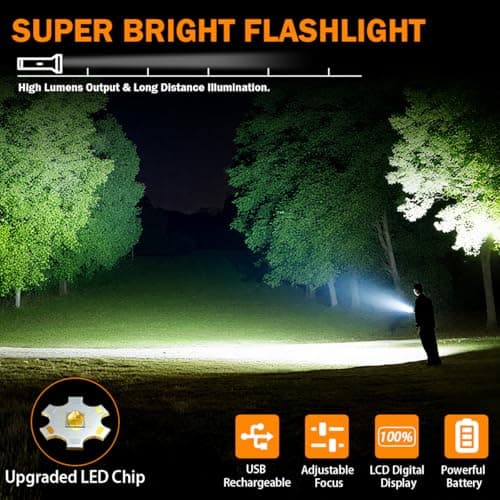 3Pack Large Rechargeable Flashlights High Lumens with LCD Digital Display view 5