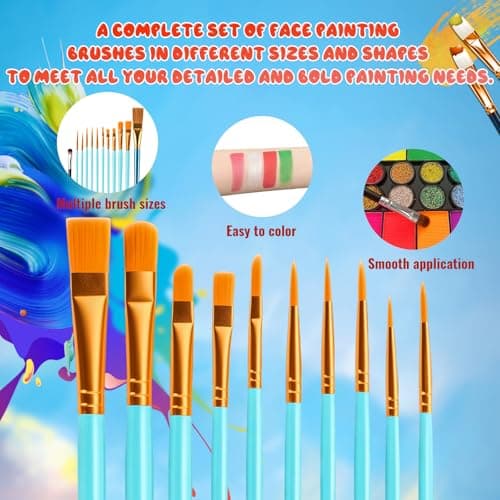 42 Color Face Paint Kit for Kids – Non-toxic Water-Based Makeup Palette with Stencils, Brushes & Gems – Face Painting Kit for Kids Ideal for Halloween, Parties, Festivals, Body Art & More view 6