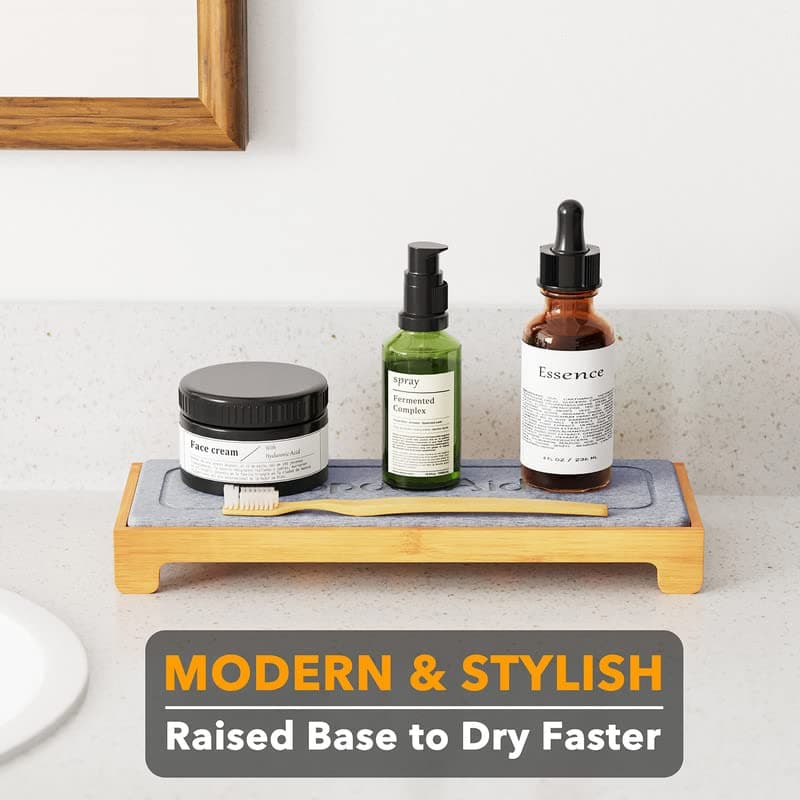 SpaceAid DryingNeat Instant Dry Sink Caddy Organizers, Kitchen Sponge Soap Holder Dispenser, Countertop Fast Drying Counter Tray Rack (Bamboo, Gray) view 5