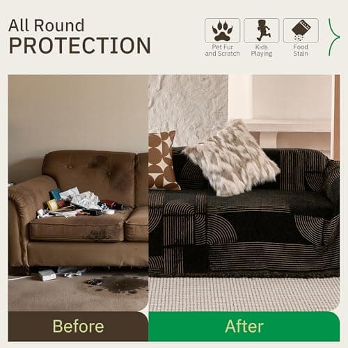 ComiComi Washable Couch Covers for Sofa Soft Brown Geometric Chenille Sofa Covers for 3 Cushion Sectional L Shaped Pet-Friendly Couch Cover Blanket Anti Scratch with Tassles 71" x 150" view 3