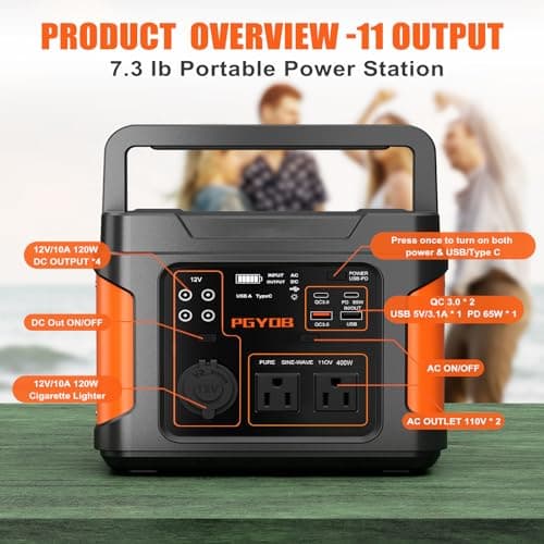 PGYOB 400W Portable Power Station, 296Wh Outdoor Solar Generator Backup Ternary Battery Pure Sine Wave Power Pack with AC/DC Outlet, PD 65W USB-C Outlet for Home, Camping, RV, Blackout, CPAP view 3