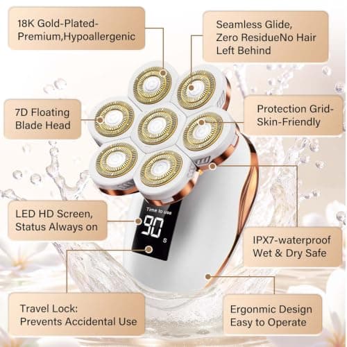 Electric Razors for Women- 2 in1 7D Rotary Shaver for Legs and Bikini Line | IPX7 Waterproof Wet Dry Hair Remover, LED Display & Travel Lock for Legs, Face, Arms, Bikini Area view 4