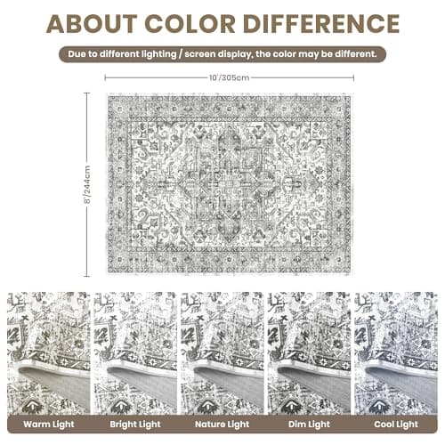 zesthome 8x10 Area Rugs for Living Room,Non-Slip Backing Washable Rugs,Vintage Large Area Rug，Stain Resistant Home Decor Rug (Grey/White,8'x10') view 2