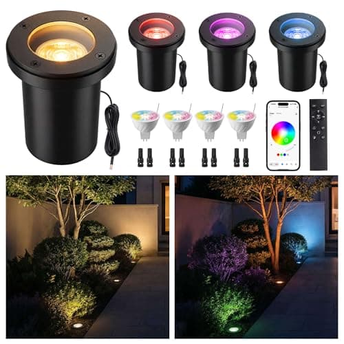 Varmtalys Smart 12V Low Voltage Landscape Lighting for Pathway, Outdoor RGBCW In-Ground Well Lights, App & Remote Control, Replaceable Bulb, IP65 Waterproof, Transformer and Wire Not Included, 4 Pack view 1