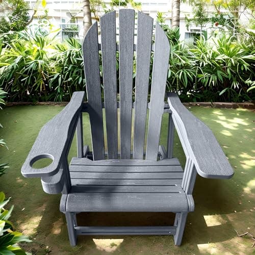 Adirondack Chair with Cup Holder,Tool-Free Assembly,No Screws Needed,All-Weather HDPE Plastic Outdoor Patio Chair,Wood-Grain Slatted Look,Easy to Take Apart for Storage,Fire Pit Chairs(Stone Grey) view 3