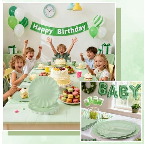 96 Pcs Sage Green Paper Plates and Napkins Party Supplies Serve 24 Guests Include Scalloped Dinner Plate 9.5", Dessert Plate 7.5", Napkins Plastic Forks for Baby Bridal Shower Wedding Birthday view 6
