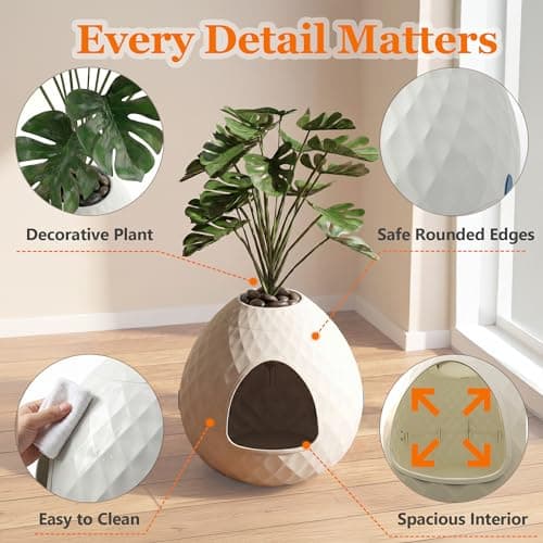 Hidden Cat Litter Box, Hidden Litter Box with Faux Plant & Pebbles, Easy to Assemble and Clean, Suitable for Living Room, Bedroom, Corner, Easy Clean, Indoor view 5