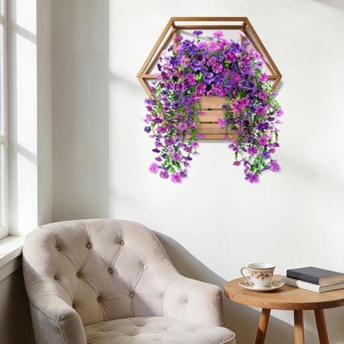 BlessedSeason 2 Pcs Artificial Hanging Flowers, UV Resistant Fake Flowers with Flexible Stems, Full Bundle Faux Flowers for Outdoor Planters, Zero Maintenance for Patio, Garden, Balcony, Double Purple view 7