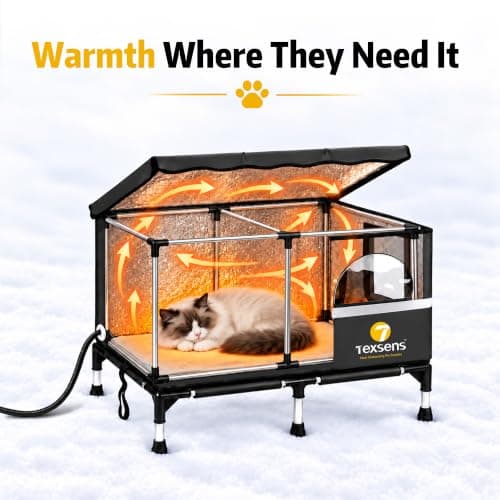Texsens Heated Cat House for Outside, Stainless Steel Frame & Front Window view 3