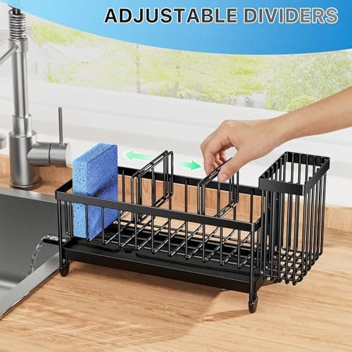 Cisily Sponge Holder for Kitchen Sink, Sink Caddy Organizer with High Brush Holder, Kitchen Countertop Organizers and Storage Essentials, Rustproof 304 Stainless Steel (Black, 9.25″) view 5