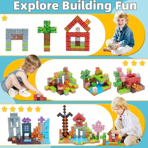 EchoPlan 150PCS Magnetic Blocks, Magnetic Building Blocks for Boys Girls | Magnet Blocks for Kids Ages 3 4 5 6 7 8 9 10, Sensory Stacking Toy Christmas Birthday Gifts for Kids, 1" Large Size view 6