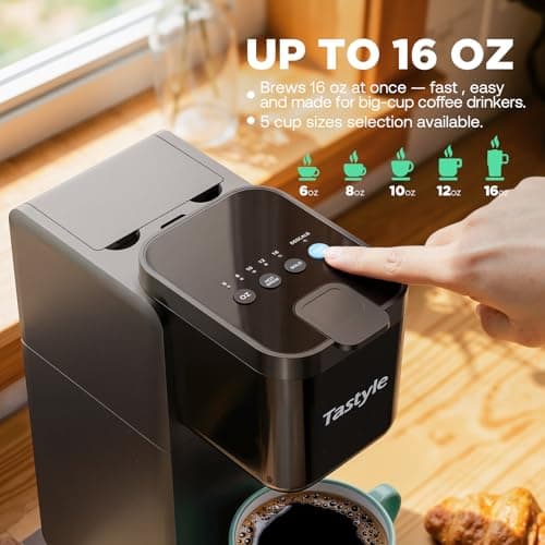Tastyle Single Serve Coffee Maker for K Cup and Ground Coffee | Brew up to 16 Oz, Fits 7.3'' Travel Mug | Hot, Bold & Over Ice | Compact for Office, RV& Hotel, Classic Black (3.0 Version) view 5