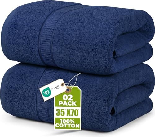 Utopia Towels Luxurious Jumbo Bath Sheet 2 Piece, 600 GSM, 35 by 70 Inches, 100% Ring Spun Cotton, Highly Absorbent and Quick Dry Extra Large Bath Towel, Super Soft Towel, Navy view 1