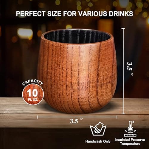 Charred Wooden Bourbon Drinking Glass, Bourbon Gifts for Men – 10oz Wooden Old Fashioned Glasses Set Whiskey Tumbler | Birthday Whiskey Gifts for Men, Dad or Brother Original Bourbon Tumbler (2 Pack) view 3
