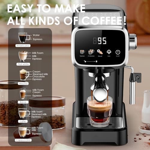 Plum chef Slim Design 20 Bar Espresso Machine with Milk Frother, Digital Temperature Display & 43oz Removable Tank, Compact Home Coffee Maker view 6