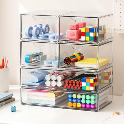 6 Pack Acrylic Stackable Storage Drawers & Boxes, Plastic Organizer Bins view 4