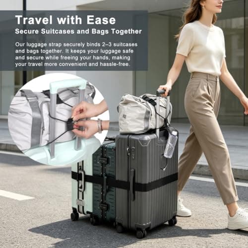 Vigorport Luggage Straps for Suitcases 3 PCS, Adjustable Elastic Tick Rope 2 Short & 1 Long Luggage Belt for Connecting Multiple Suitcases and Bags with Bottle Clip, Add A Bag Luggage Connector Strap view 3