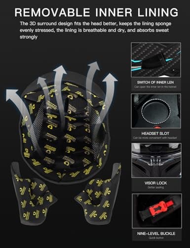 Bluetooth Motorcycle Helmet, Unisex, Dual-Lens Full-face Helmet, Flip-up, Modular Motorcycle Helmet with Bluetooth, DOT Approved view 5