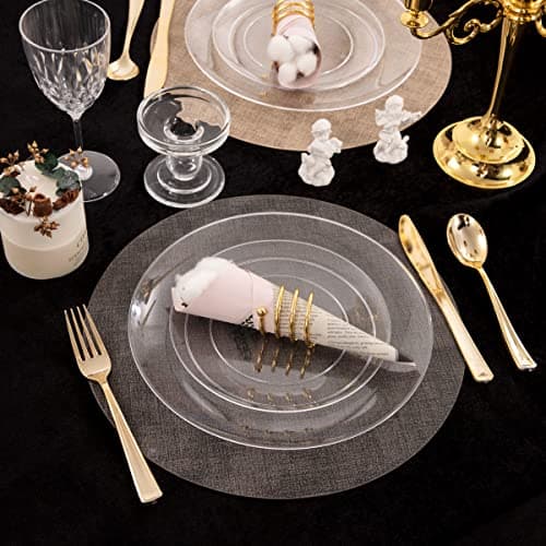 PULOTE 100Pieces Clear Plastic Plates - Premium Heavyweight Plastic Clear Disposable for Wedding&Party Include 50 Dinner & 50 Dessert/Salad Plates view 5