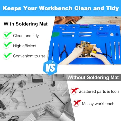 Extra Large Silicone Soldering Mat, 27.6''x15.7'' Oversized 932°F Heat Resistant Workbench Mat, Large Repair Mat for Electronics Phone Laptop Repair, BGA Soldering Gun Iron (Blue） view 5