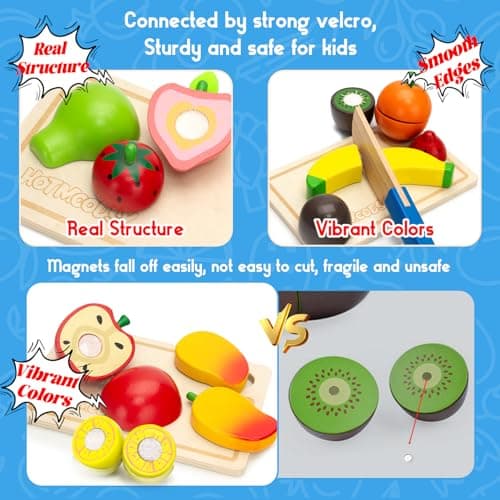 Wooden Play Food Set for Toddlers Toys Pretend Play Kitchen Accessories Fruit Cutting Set for Kids Gift for Boys Girls Montessori Educational Toys view 4