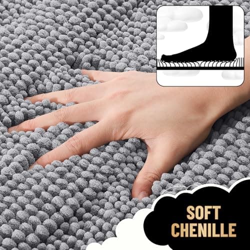 OLANLY Thick Bathroom Rugs 30x20, Extra Soft Absorbent Chenille Striped Bath Rugs, Rubber Backing, Machine Wash Dry, Bath Mats for Bathroom Floor, Tub and Shower, Home Decor Accessories, Grey view 2