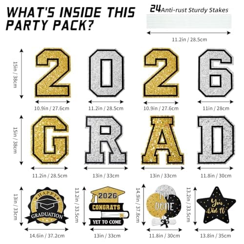 Graduation Decorations 12Pcs Waterproof Black Graduation Yard Signs Class of 2026 Outdoor Congrats Grad Sign with Stakes for Garden Lawn Yard College High School Graduation Party Decorations view 2