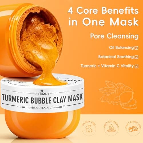FIUMOT Turmeric Vitamin C Bubble Clay Mask, Hydrating and Deep Cleansing Pore Face Mask with PHA, Pore Cleansing and Oil Balancing Skincare 3.53oz view 3