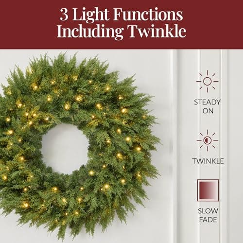 Best Choice Products Pre-Lit Cedar Cypress Christmas Wreath w/Twinkling LEDs, 30in Realistic Large Indoor/Outdoor Holiday Decor for Door, Plug-in view 5