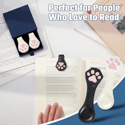 2Pcs Magnetic Leather Bookmarks with Gift Box Magnetic Pen Holder Book Marks Clip Gift for Book Lover Readers Men Women Teachers Students, Paw (White+Black) view 4