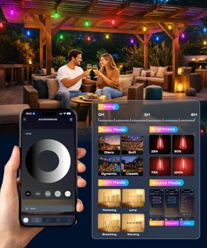 Outdoor String Lights 50FT RGB color changing Patio Lights for Outside view 2
