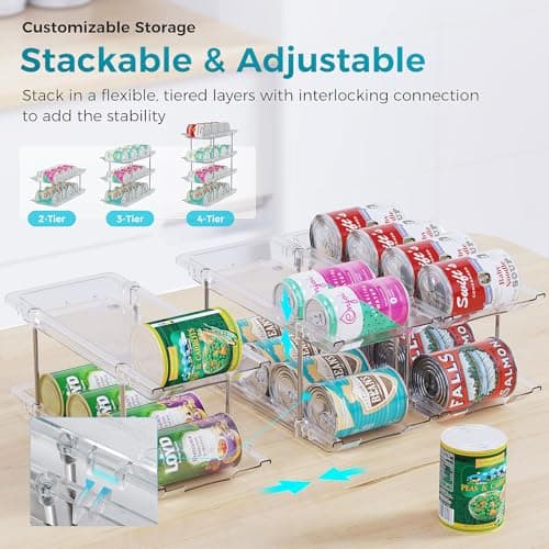 oylik Can Organizer for Pantry, 4 Tiers Can Storage Rack, up to 48 Cans Food Holders for Fridge, Cabinet and Pantry Organization view 3