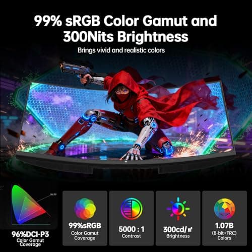 KTC 32 Inch Curved Gaming Monitor, 2K 180Hz Computer Monitor, Up to 185Hz, QHD 1500R PC Monitor 1ms with Adaptive Sync, DisplayPort/HDMI/USB, VESA Wall Mount, Tilt Adjustable, H32S5 view 3
