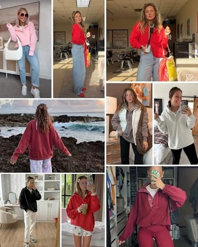 Gacaky Sweatshirt for Women Oversized Henley Neck Pullover Top Fall Outfits view 2