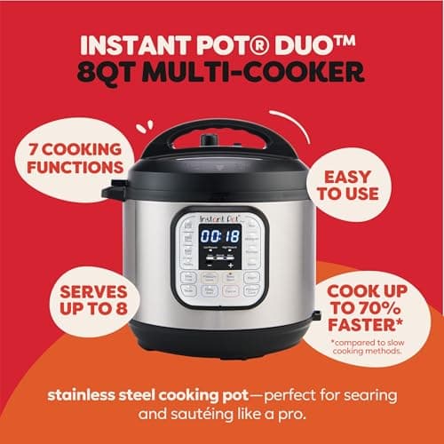 Instant Pot Duo 7-in-1 Electric Pressure Cooker, Slow Cooker, Rice Cooker, Steamer, Sauté, Yogurt Maker, Warmer & Sterilizer, Includes App with Over 800 Recipes, Stainless Steel, 8 Quart view 2