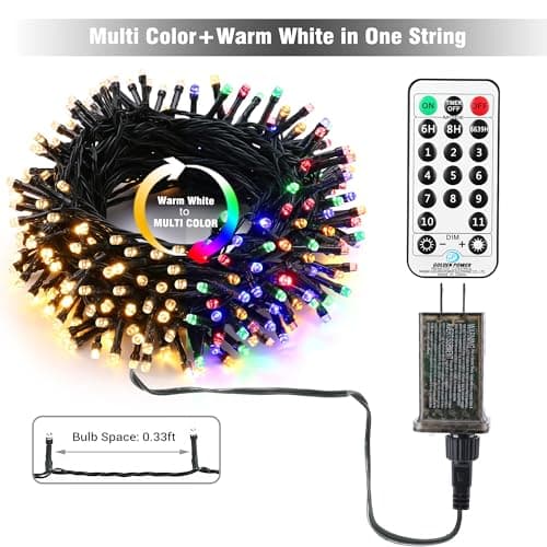 200 LED 65.67 ft Colored & Warm White Color Changing Christmas Lights with Remote view 5