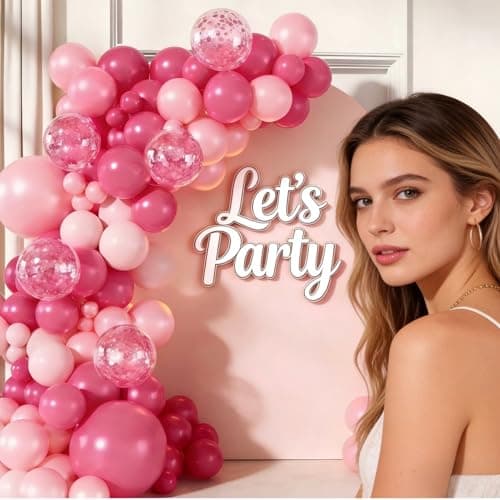 Rose Red Pink Balloon Arch Garland Kit, 143 Pcs Hot Pink Confetti Rose Red Balloons for Women Girls Valentine's Day Mother's Day Wedding Engagement Anniversary Party Decoration Supplies view 3