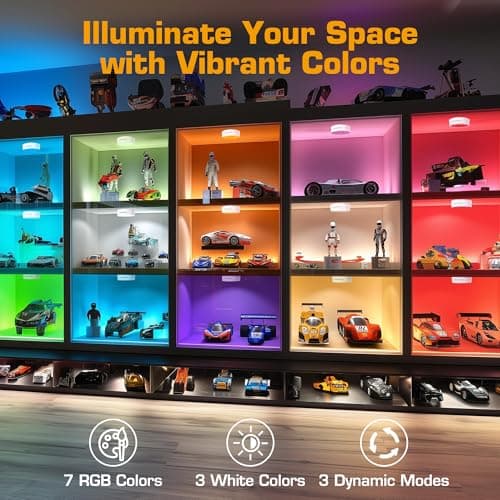 EverBrite Puck Lights with Remote, Rechargeable 2000mAh Linked Sensor Under Cabinet, Two Group Control, 10 RGB Colors, Dimmable for Kitchen, Bedroom Closet (6-Pack) view 3