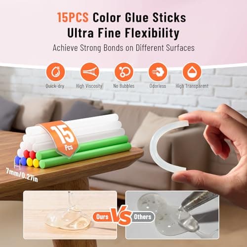 Katerk 3.7V Cordless Hot Glue Gun Kit, 90s Fast Heating, Mini Glue Gun with 15 Glue Sticks, USB-C Rechargeable with 2000mAh Built-in Battery, Ideal for DIY, Gift Making, School Crafts & Repairs (Pink) view 5