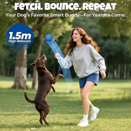 Fsitego Smart Interactive Dog Toy Ball – Automatic Moving, Bouncing & Rolling, 3 Modes, Chew-Proof E-TPU Shell, Waterproof, Rechargeable, for Medium and Large Dogs, Light Blue view 4