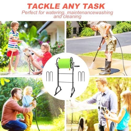 Garden Hose Reel,Upgrade Garden Hose Holder,Outside Heavy Duty Metal Freestanding Water Hose Holder Winder,Holds Up 150FT 1/2" Hose for Garden Lawn Yard view 6