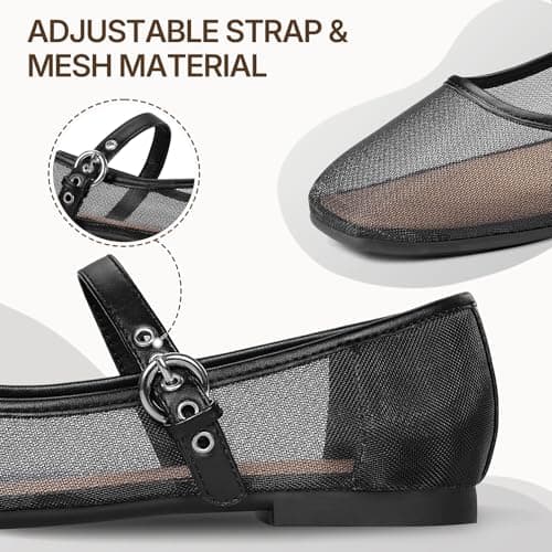 ATHMILE Women's Leopard Mesh Flats for Women Mary Janes Shoes Women Square Toe Ballet Flats with Adjustable Strap, Slip-On Comfortable Casual Dress Shoes for Office, Date Night and Daily Wear view 4