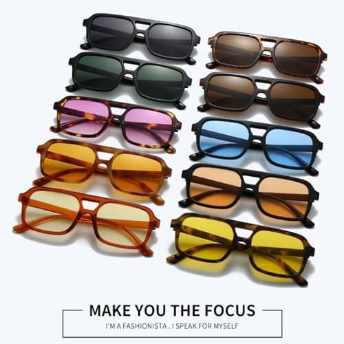 Kursan Retro Square Aviator Sunglasses for Women Men Vintage Trendy Rectangle 70s Sun Glasses view 4